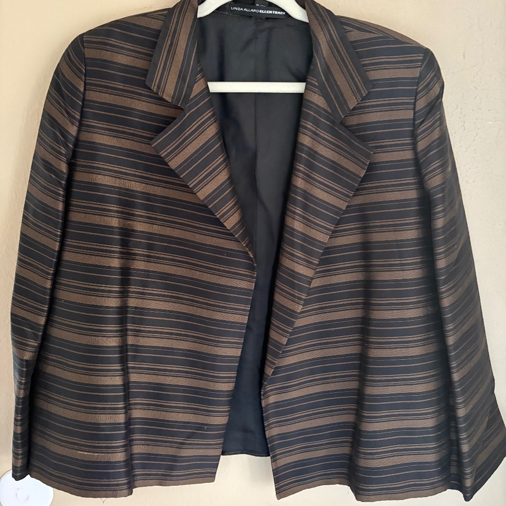 Linda Allard Ellen Tracy 100% Silk Striped Blazer Jacket Size A